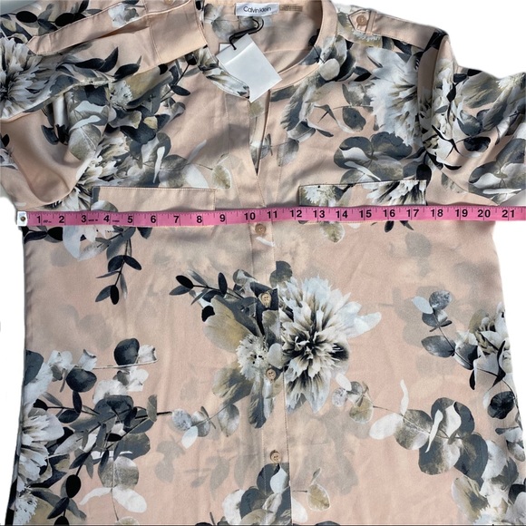 NWT Calvin Klein Pink Floral Rose Button Down Rolled Cuff Long Sleeve Blouse - Picture 12 of 13